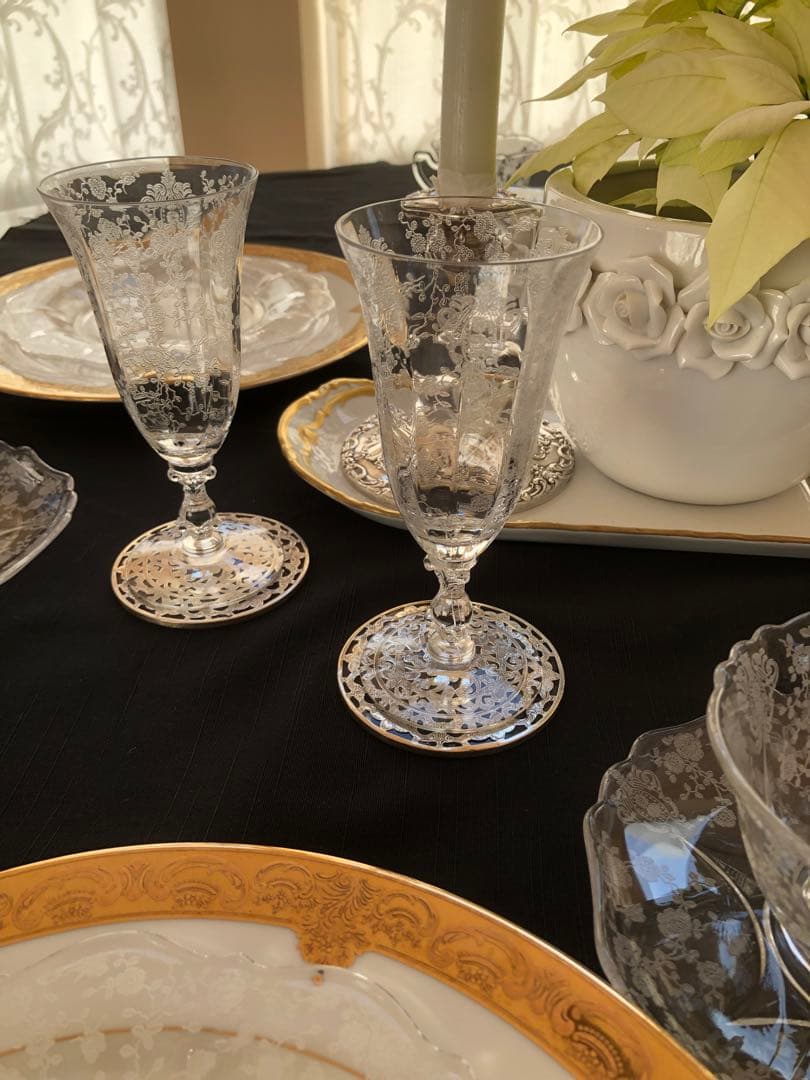 ケンブリッジ　ローズポイントのジュース　シャンパングラス4脚