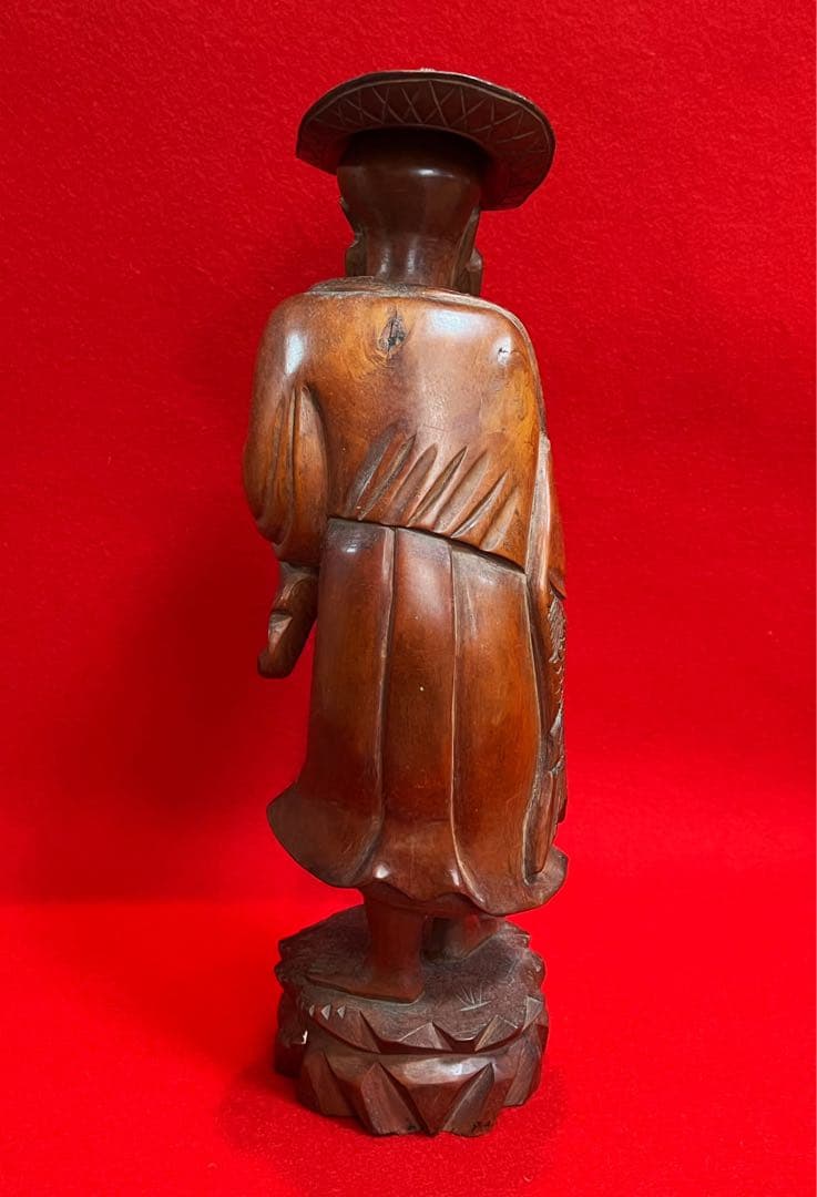 古美術 木彫 人物 漁翁 彫刻 置物 オブジェ　古道具　コレクション