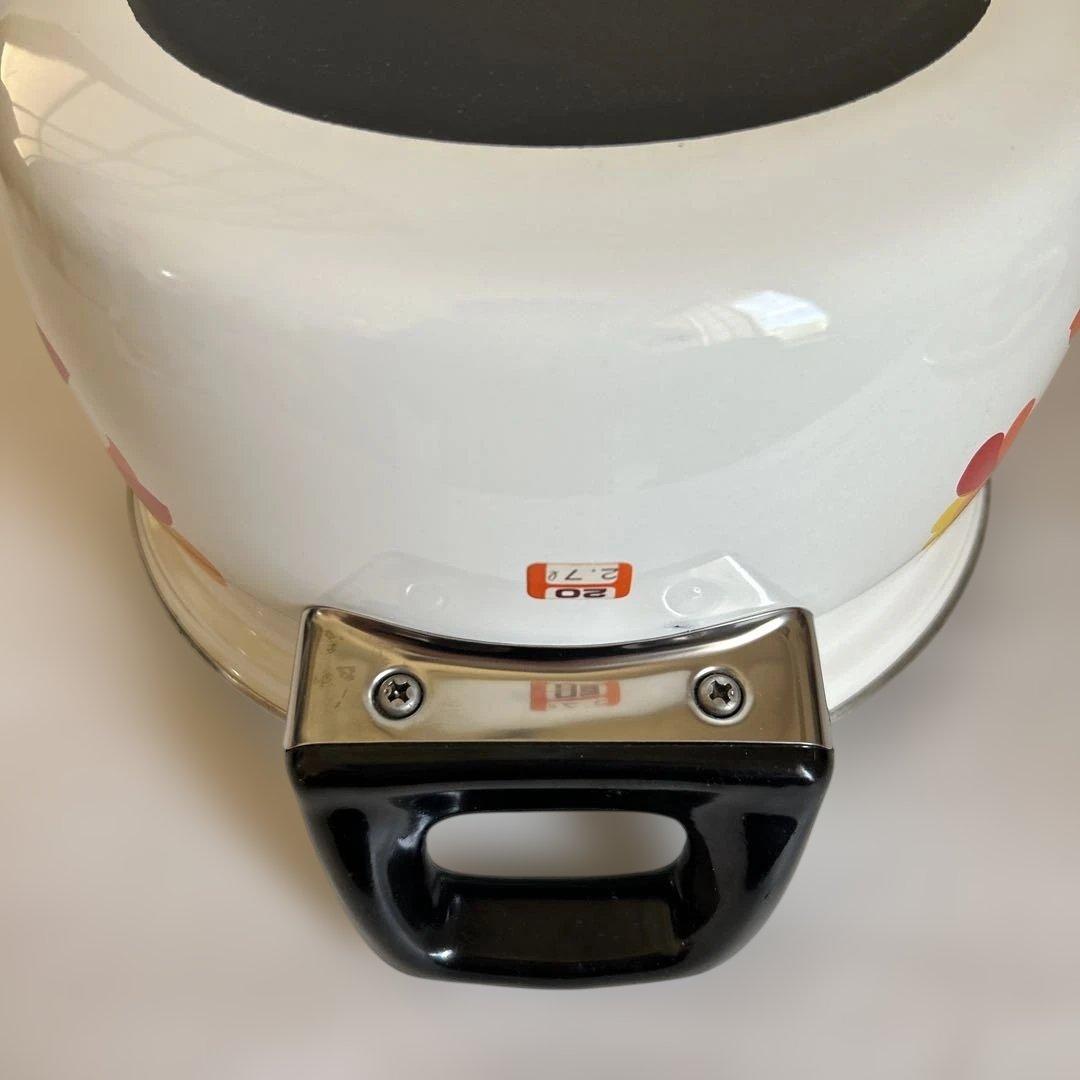 未使用 マルビシ 昭和レトロ フラワー柄　ホーロー両手鍋