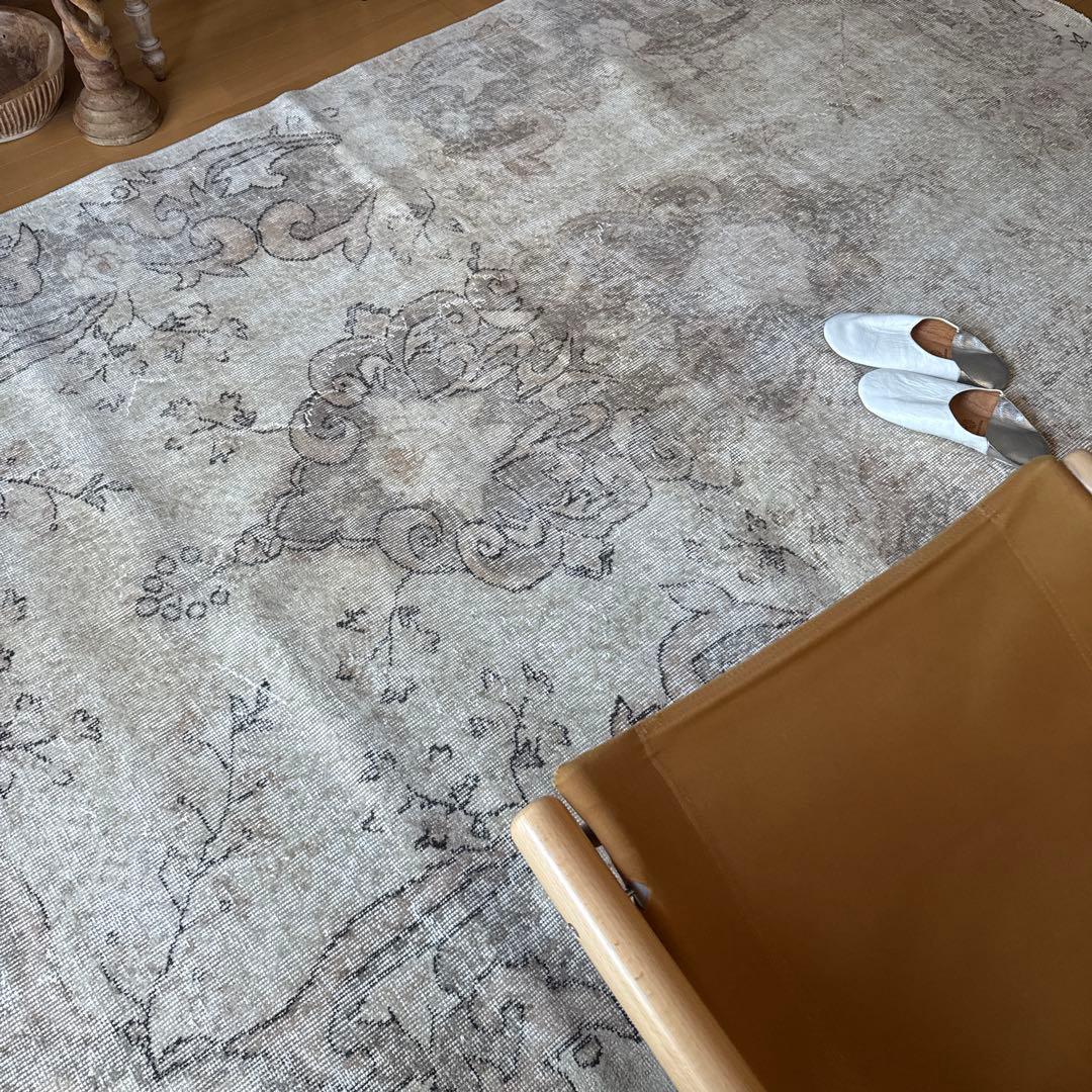 大判160×257 擦れシャビー　色むら　メダリオン　トルコヴィンテージラグ