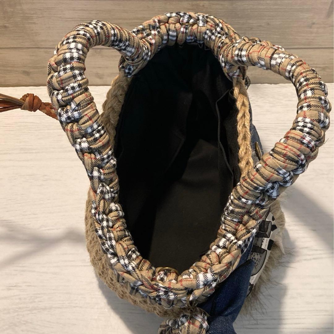 ハンドメイドバッグ デニムリメイクバッグ リメイクマフラー Hiroko