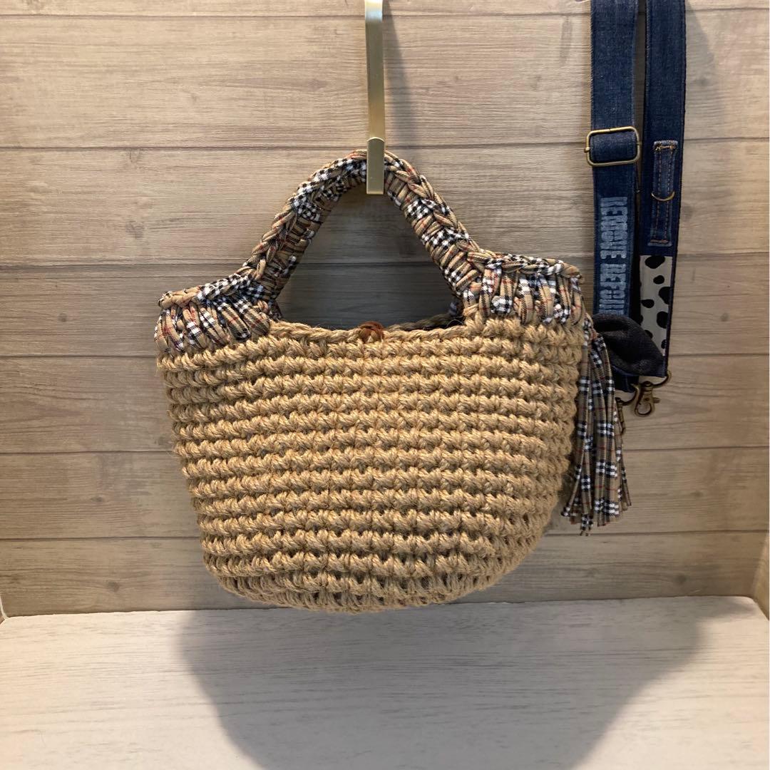 ハンドメイドバッグ デニムリメイクバッグ リメイクマフラー Hiroko