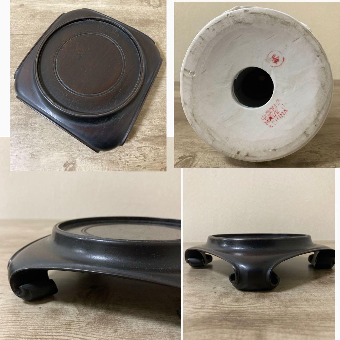 中国美術　白磁　蓮上観音立像　唐木台付　置物仏像〈検　徳化窯　観音菩薩　青磁