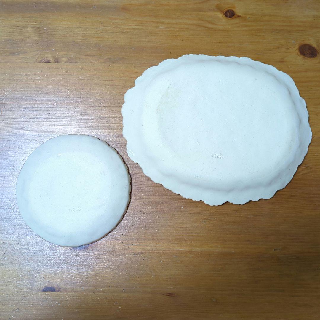 新品未使用 つちのわ 花柄陶器プレートセット（大・小） 花かんむり 作家作品