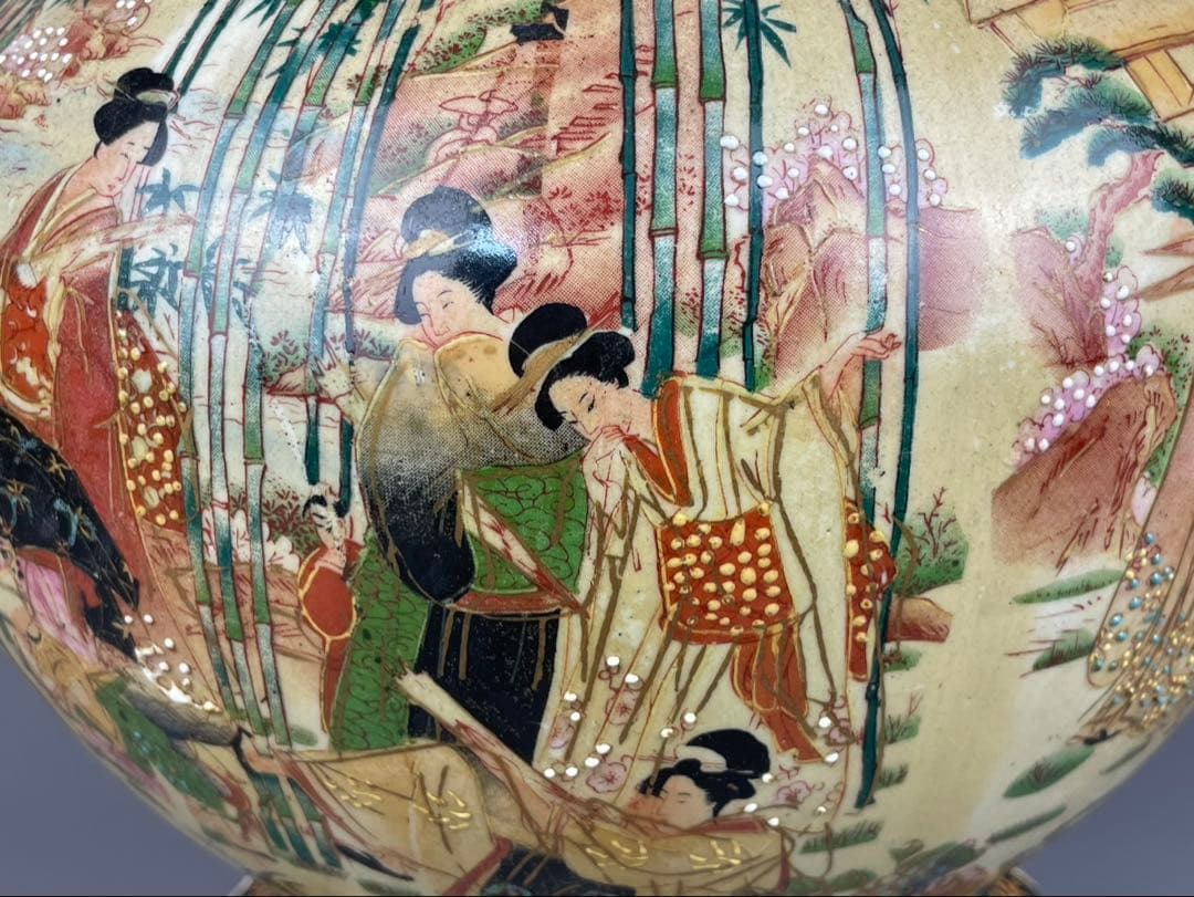 薩摩焼 沈香壺 飾壺 金彩 美人画 置物 高さ約45cm花瓶 インテリア 飾り物