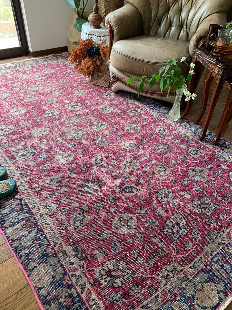超大判　トルコヴィンテージラグ　チェリーピンク　255×134 トルコラグ