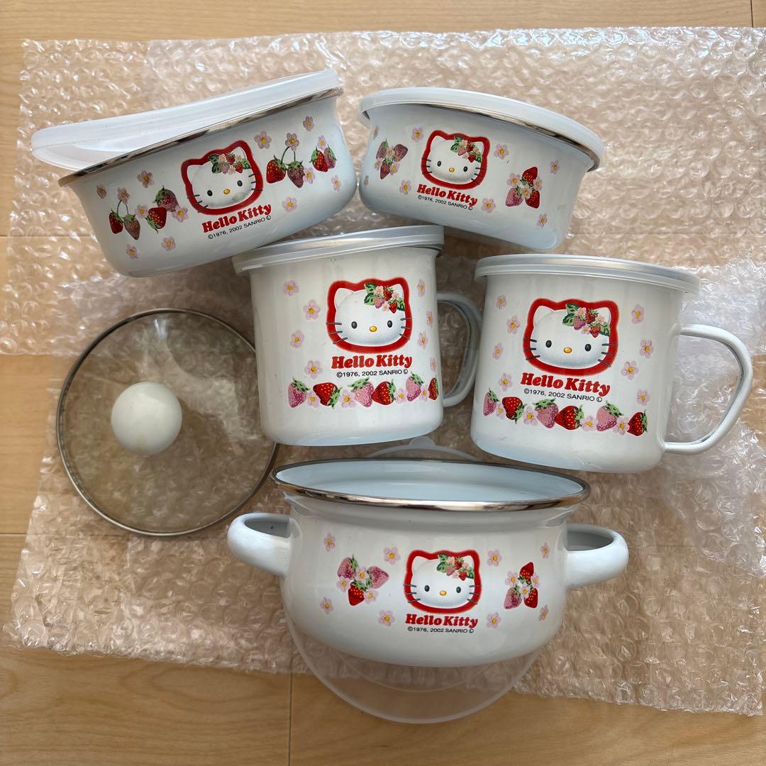 キティ　いちご　ホーロー　保存容器　鍋　マグカップ