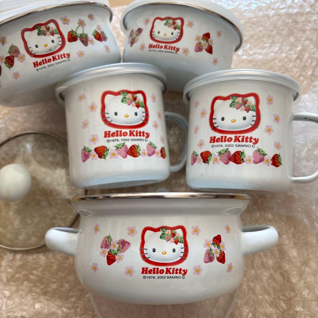 キティ　いちご　ホーロー　保存容器　鍋　マグカップ
