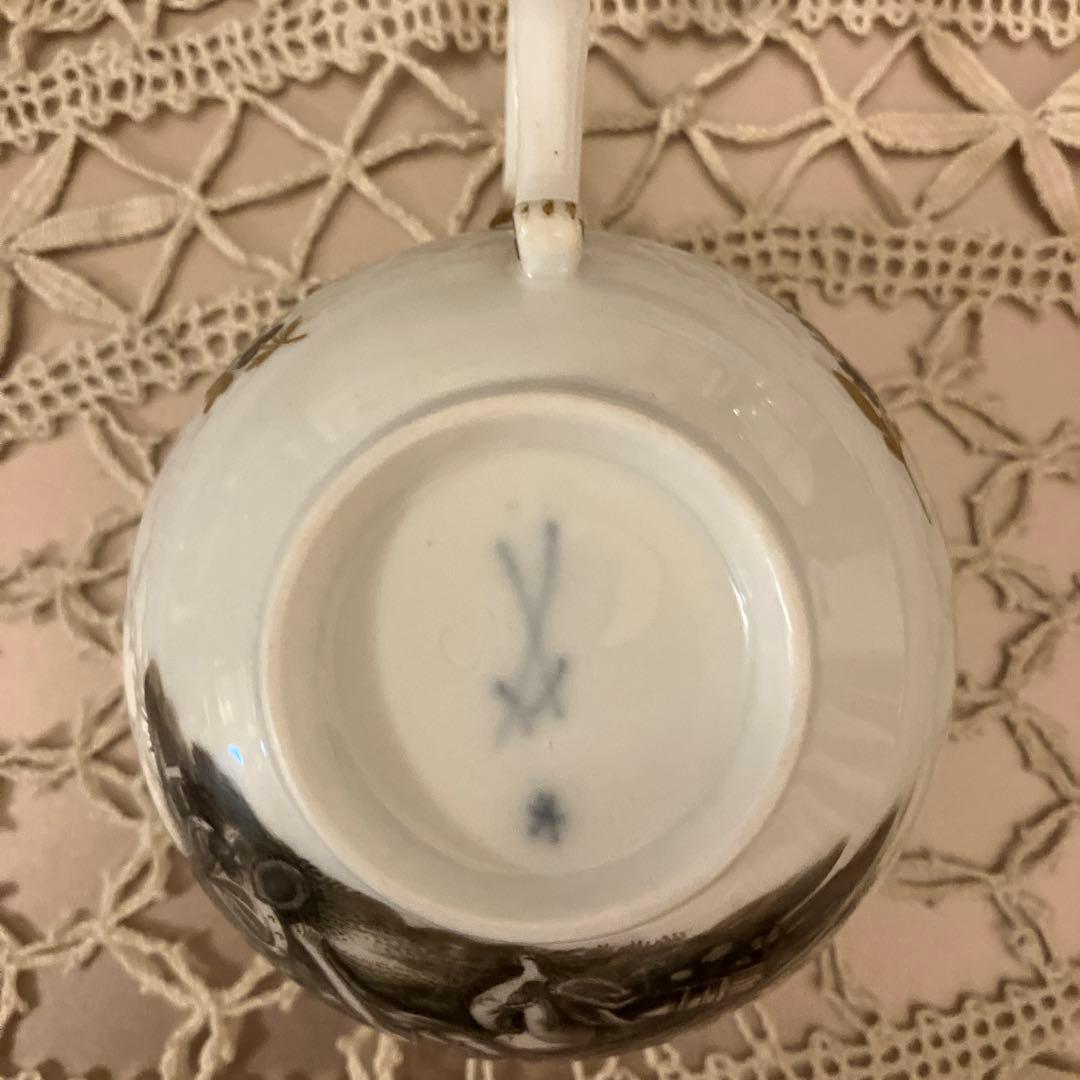 アンティークマイセン マルコリーニ期　グリザイユ　アポロとダフネ神話図CS