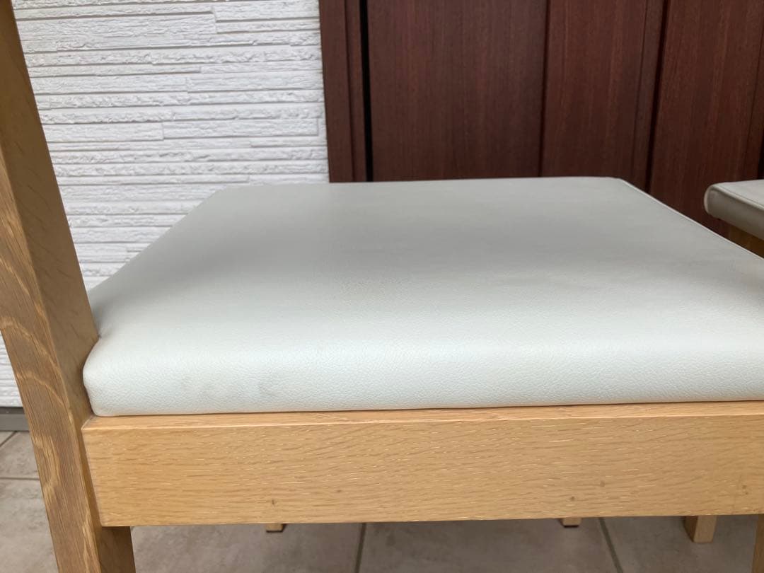 ナチュラル木製チェア ◉2脚セット 合皮ホワイト座面 ダイニングチェア