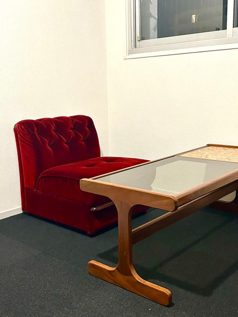 【1980's vintage】ベルベット チェスターフィールド 1Pソファ