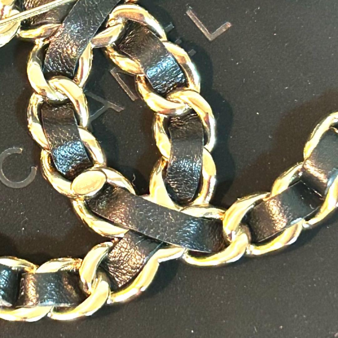 レア美品　CHANEL シャネル　ブローチ　チェーン　レザー　CCマーク