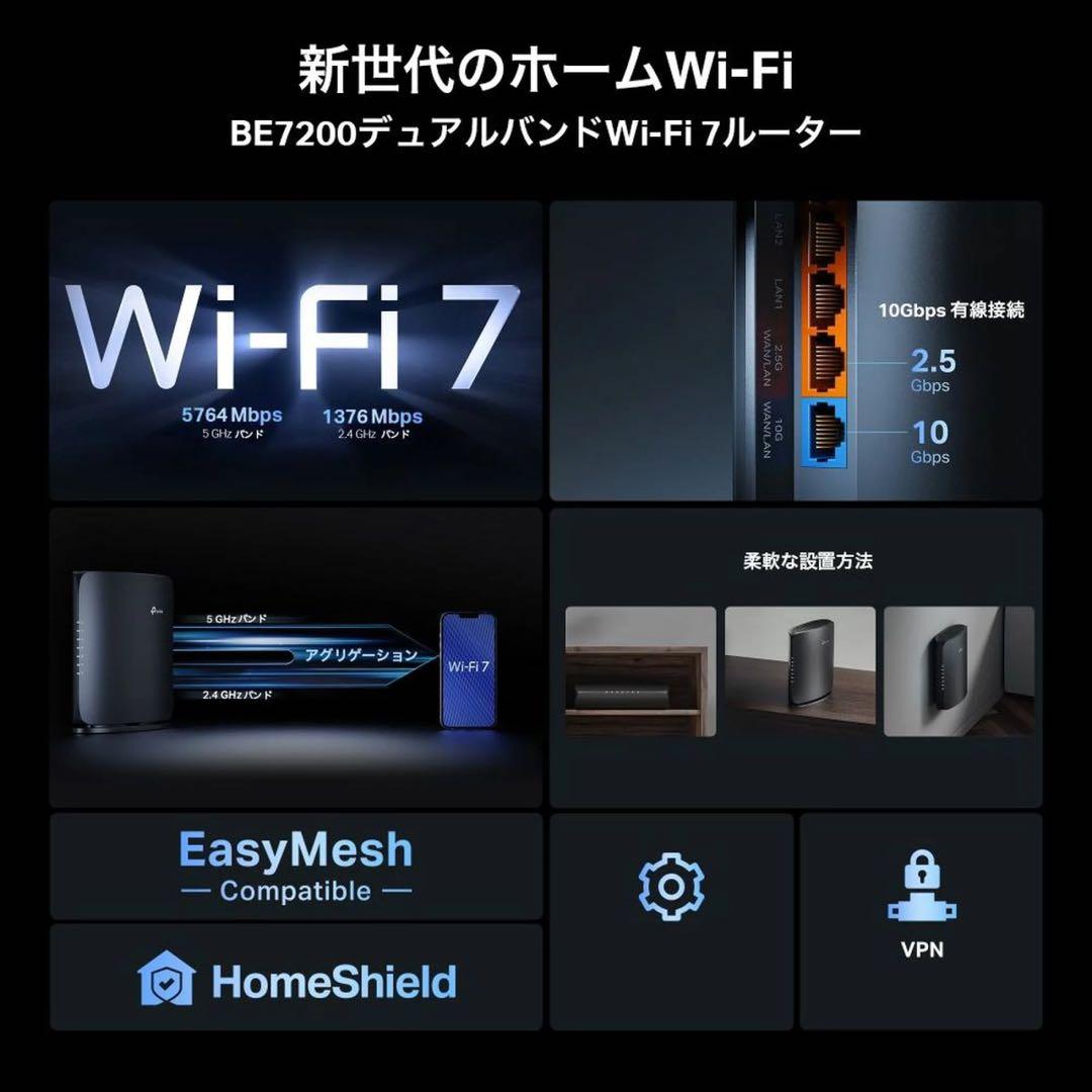 Tp-link BE7200 デュアルバンドWi-Fi 7ルーター