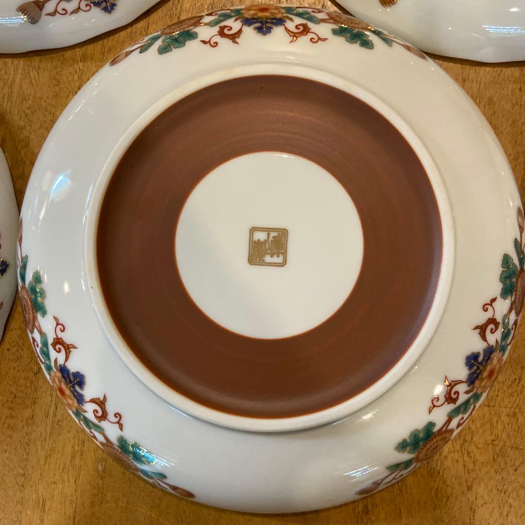 陣山窯　金襴手　金彩菊紋　和皿揃　5枚　中皿　古伊万里　色絵