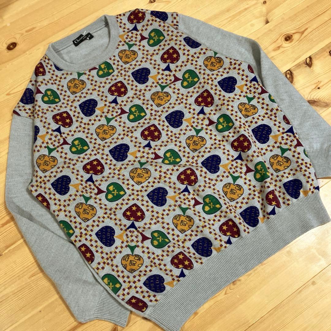 美品　90s Christian Dior ウールニット　ブルーグレー　CDロゴ
