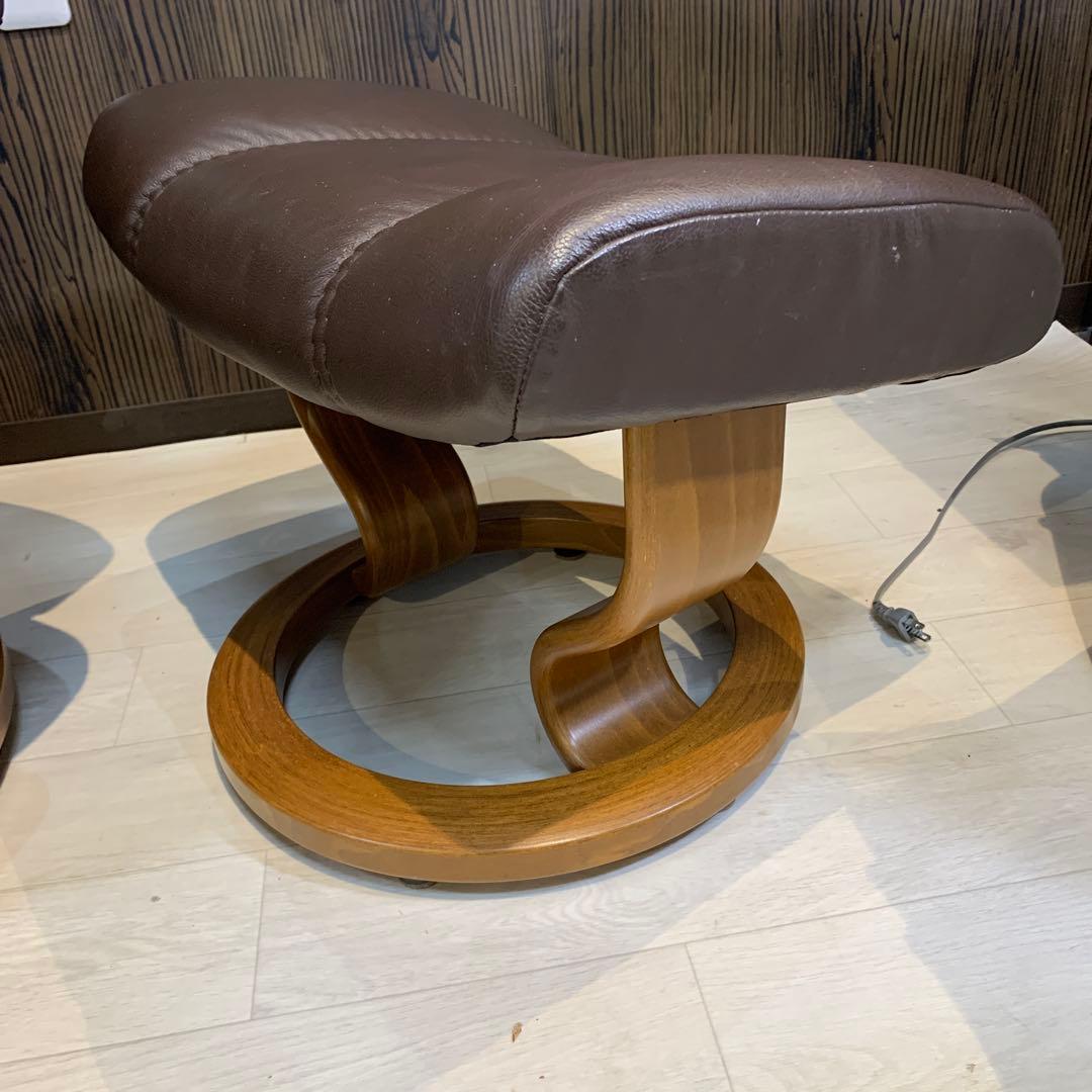 エコーネス　ブラウン レザー リクライニングチェア オットマン付き