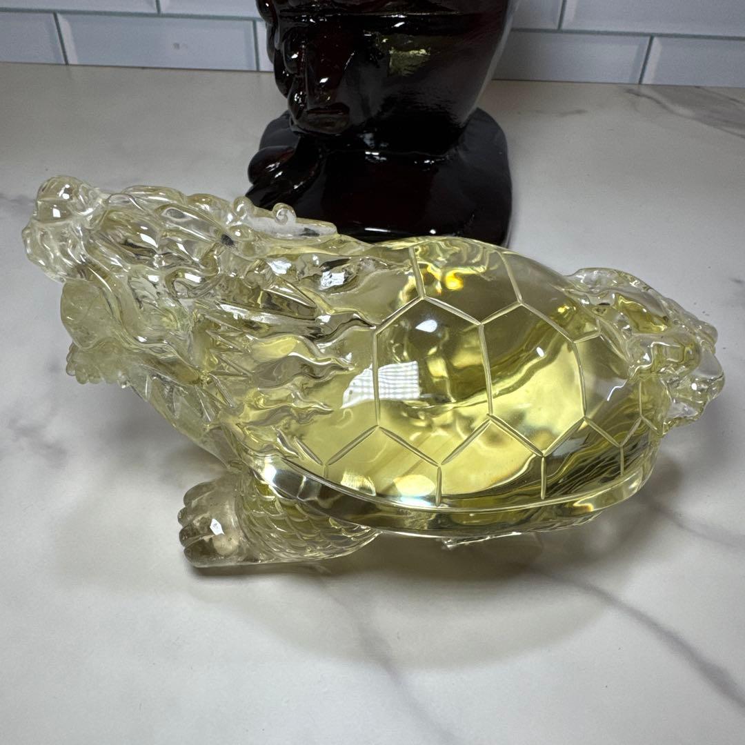【極上品】超絶クリア　シトリン　ロングイ　龍亀　置物