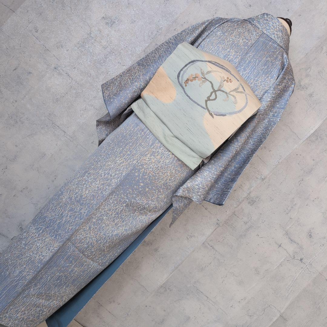 小紋　フルセット　着物　正絹　青紺地　帯ユニーク　色彩　F7