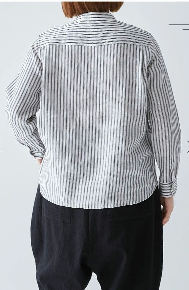 アトリエナルセ atelier naruse トライプリネンバンドカラーシャツ