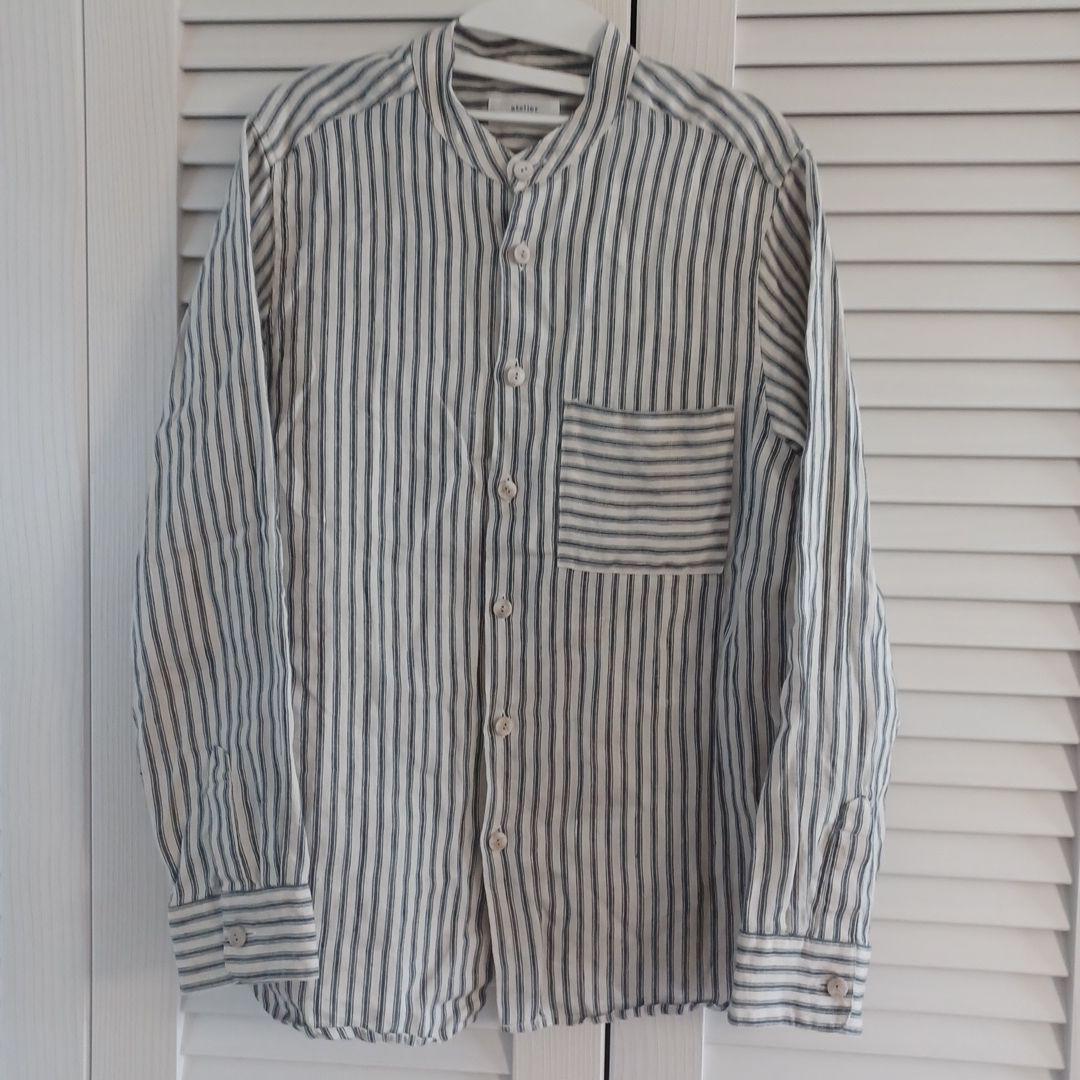 アトリエナルセ atelier naruse トライプリネンバンドカラーシャツ