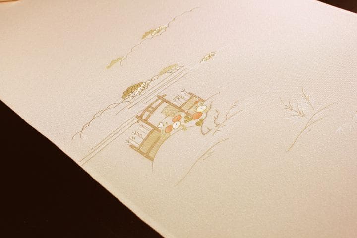 正絹　手描き　京友禅　 附け下げ　サーモンピンク系　反物