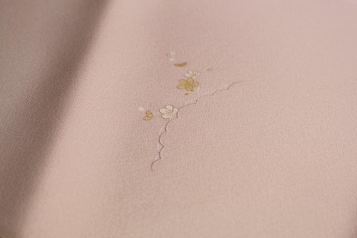 正絹　手描き　京友禅　 附け下げ　サーモンピンク系　反物