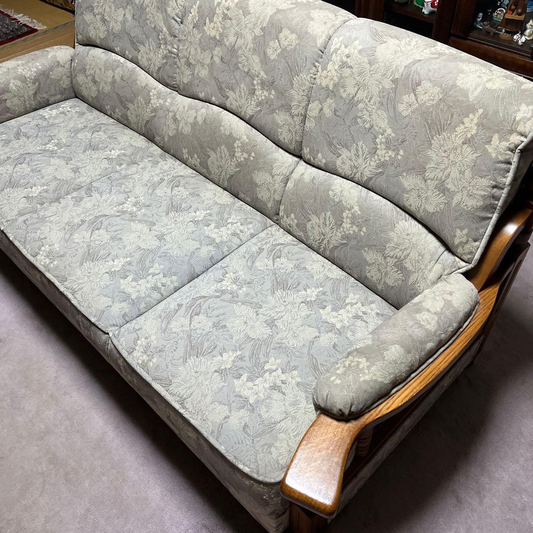 【昭和レトロ】花柄布製3人掛けソファ【アンティーク家具】