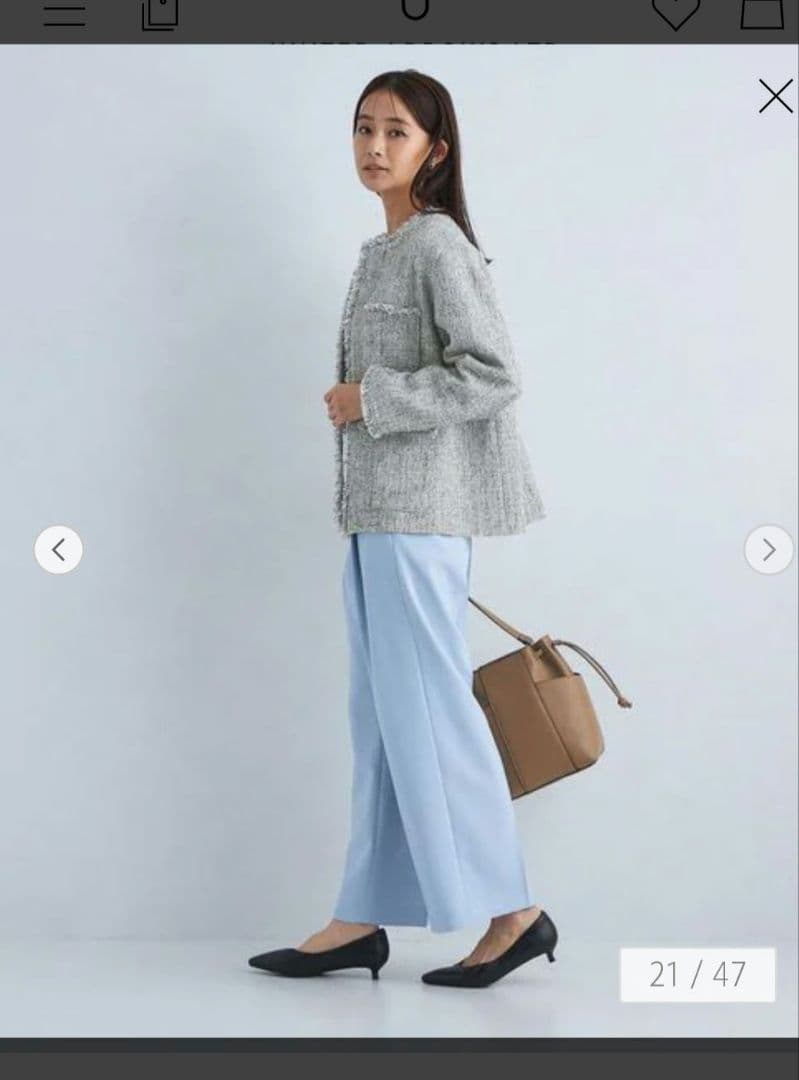 GREEN LABEL RELAXING ノーカラーツイードジャケット