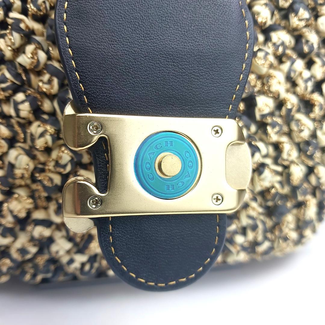 COACH コーチ トートバッグ ストロー かごバッグ スムースレザー ポーチ付