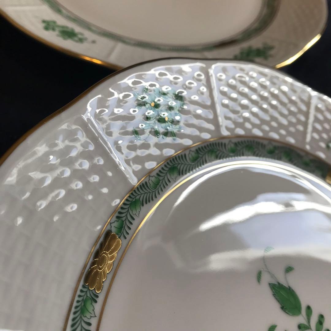 【未使用品】26cm ヘレンド アポニーグリーン プレート 2枚組 箱付き