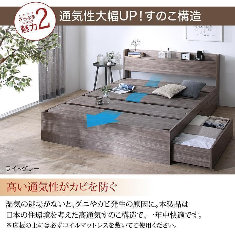 新品 送料込 ダブルベッド 収納 棚 2口コンセント マットレス付 db