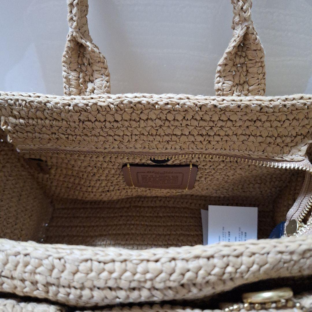 Coach かごバッグ ベージュ ロゴ刺繍