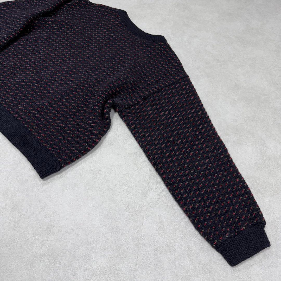 古着 エルエルビーン ノルウェー製 バーズアイニット セーター ネイビー レッド