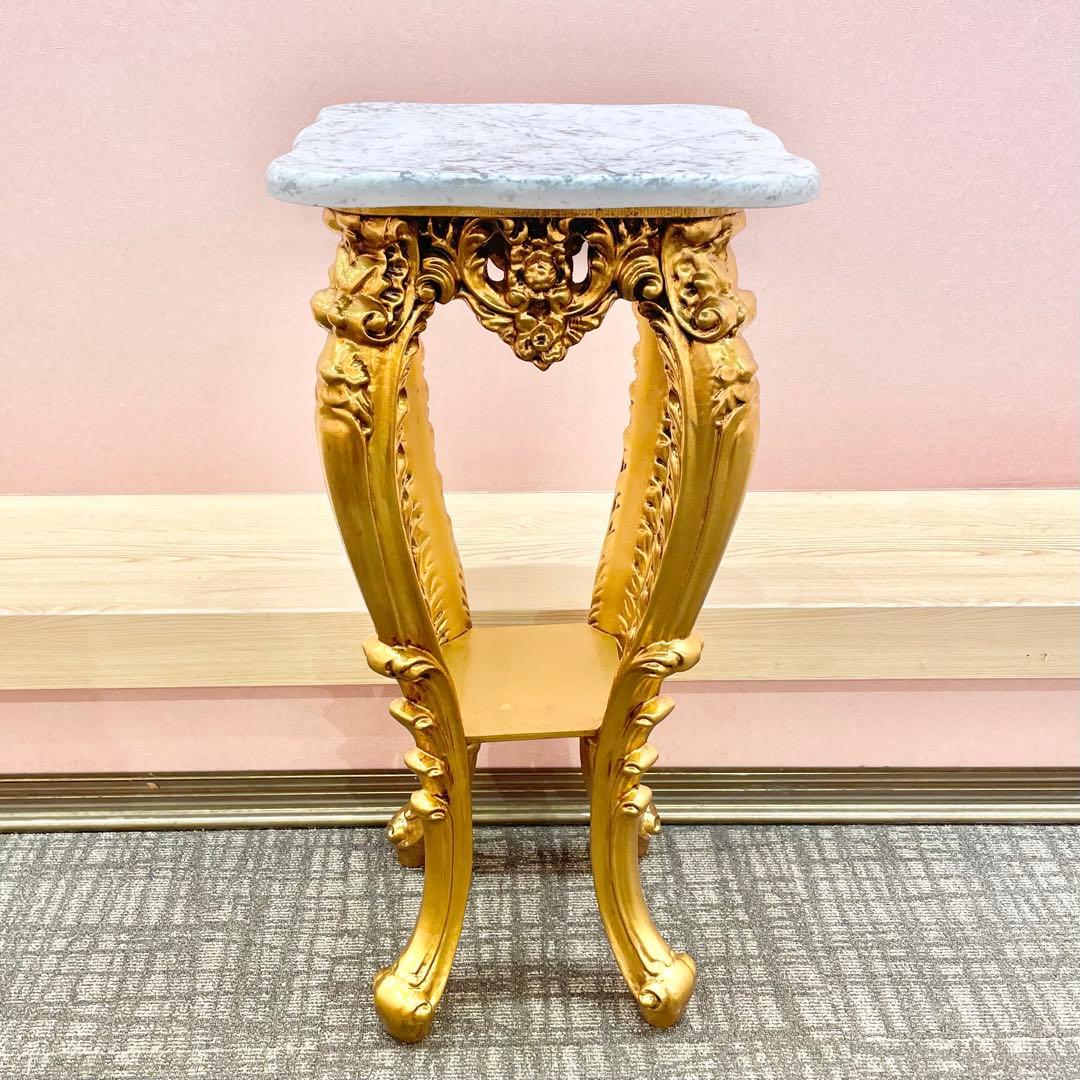 【値下げOK】アンティーク調大理石フラワースタンド／コンソールテーブル ゴールド