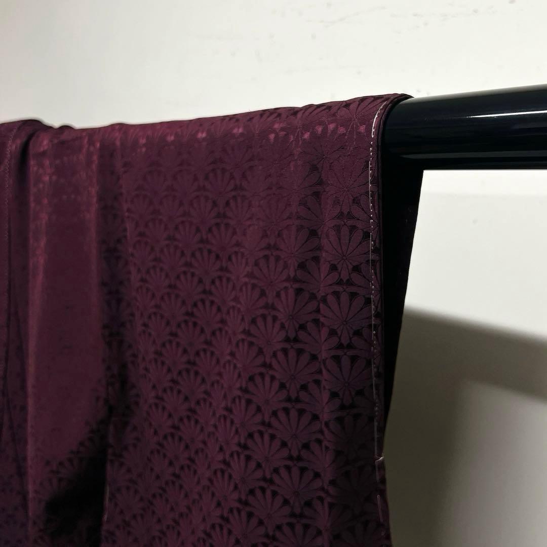 未着用　色無地　紋無し　菊青海波　パープル　ダークトーン　着物　023k