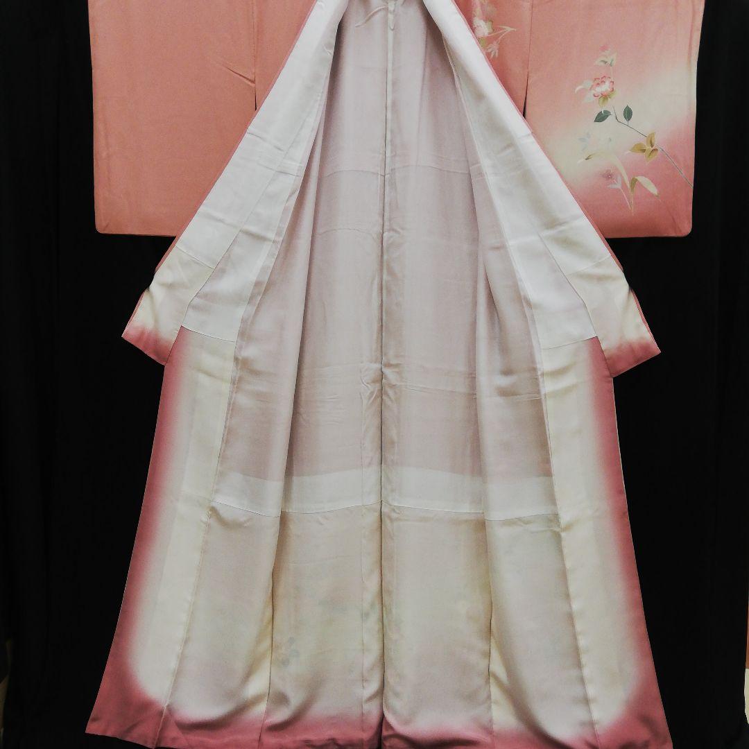 訪問着(袷)　(友禅四季の花紋様　トールサイズ裄69㌢　宍色系　一つ縫い紋)