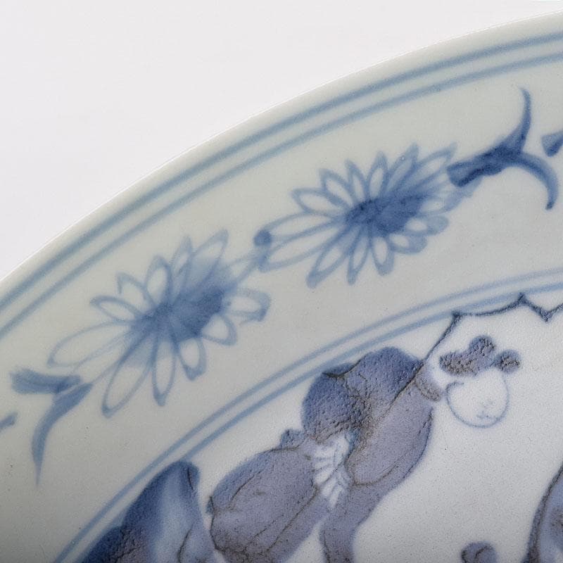 中国　天啓年製　青花　山水人物文盤　皿　V　R8823