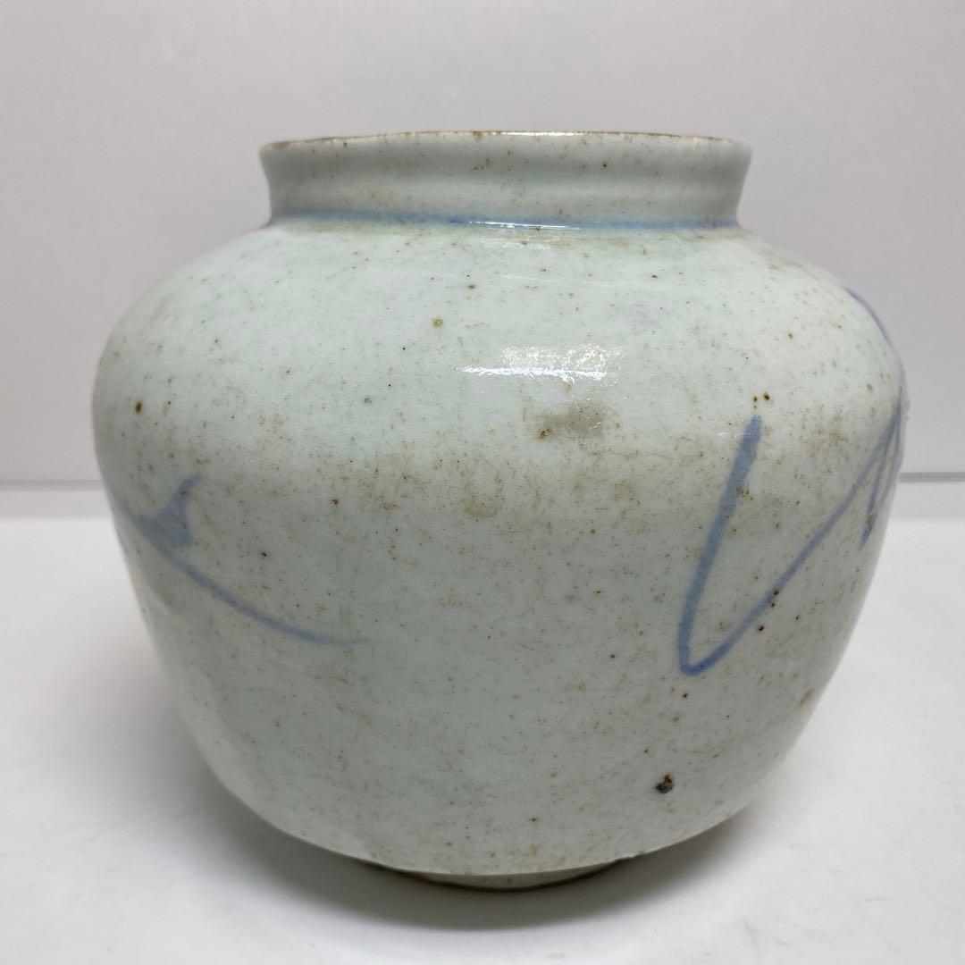 李朝　染付壺　高さ約12.2㎝ トヒチ　東さ8-0107☆2F