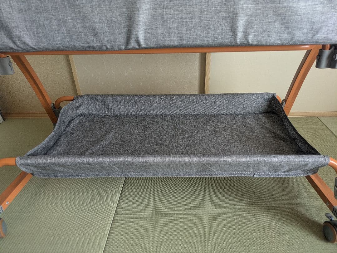 【送料込み】ベビーベッド グレー 高さ調整可能 ゆりかご 蚊帳付き