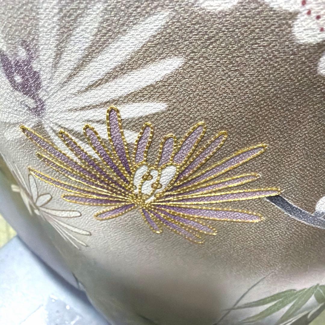 正絹　付け下げ　友禅染《金彩　金駒刺繍　花々》