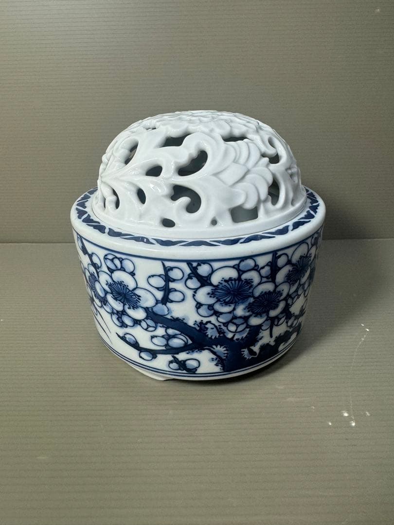 2570 三川内焼　染付四君子文香炉　昭和44年　陽山末太郎作