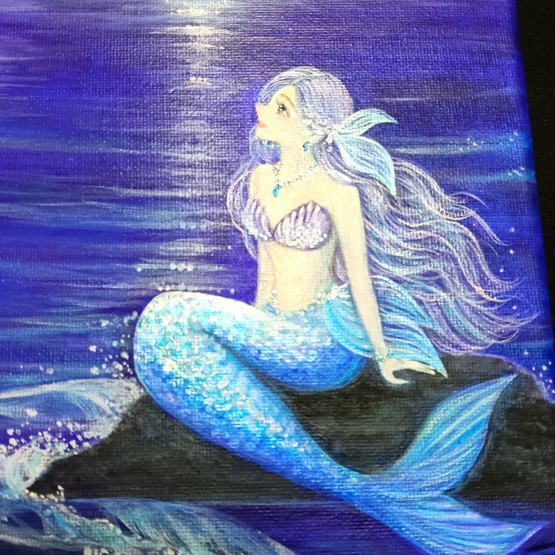 No.516 F4キャンバス　原画　アクリル画　人魚姫　人魚　mermaid
