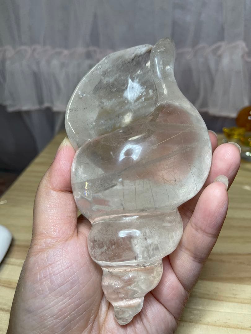 綺麗大きい巻貝水晶　ルチルと天然石アクアマリン水晶 丸玉 2点セット