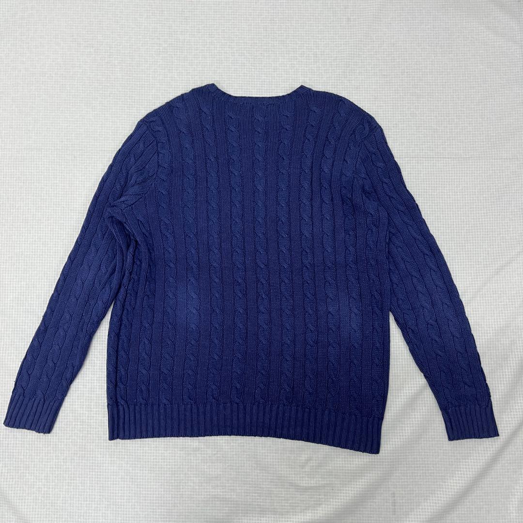 【極上シルクリネン】ポロラルフローレン ケーブルニット 紫紺 XLT 身幅76