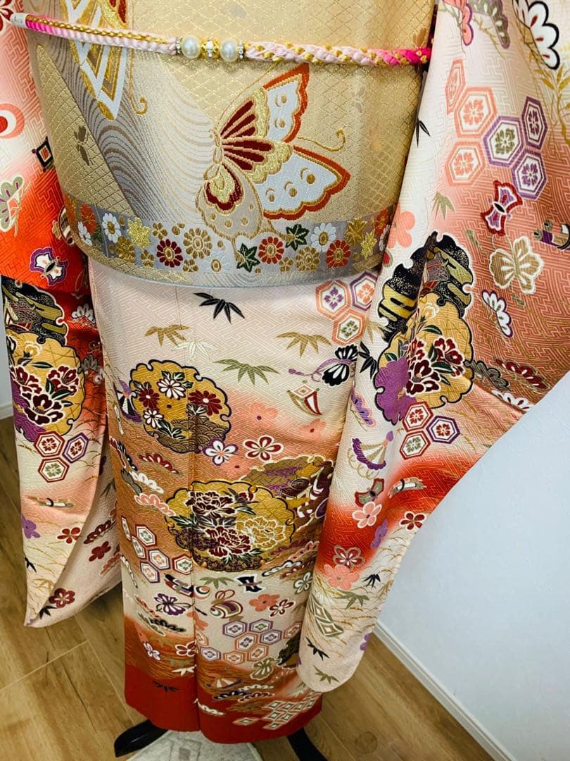 振袖フルセット駒刺繍　雪輪花文　宝尽くし　暈し染め　金彩　正絹