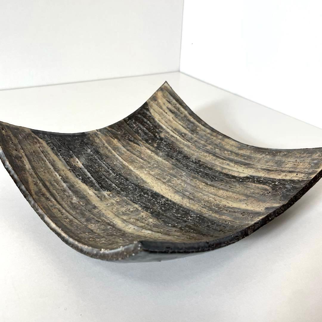 #XG513 陶芸家・波多野善蔵・萩焼四方皿・萩焼・共箱・共布栞・刷毛目・茶道具