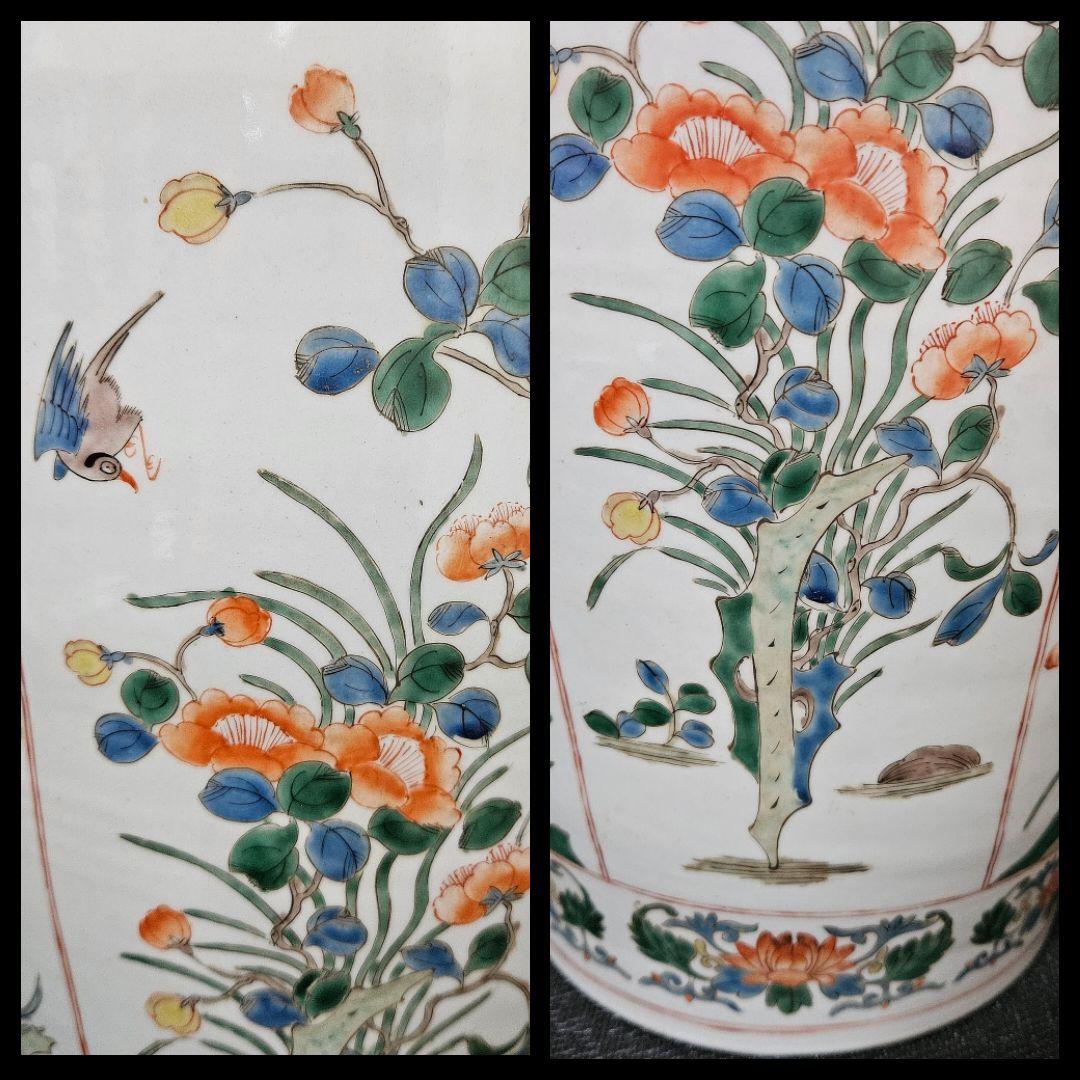 【名品古伊万里❗09】明治時代　里帰り品　錦手　花に鳥に蝶図　高39.7cm大壺