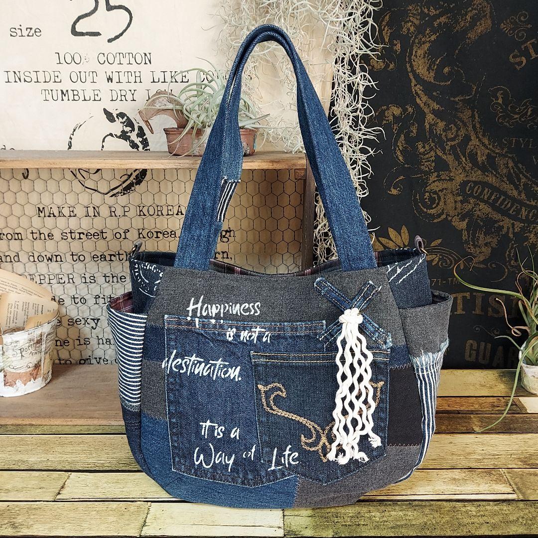 【MINMI】刺繍デニムバック　No.672　ショルダーベルト