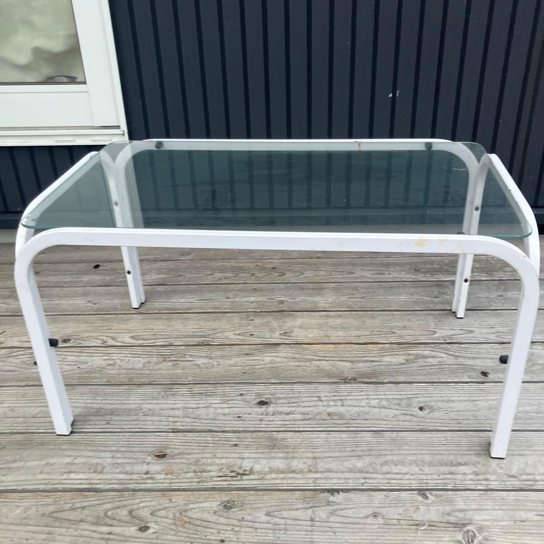 ミッドセンチュリー アイアンフレーム センターテーブル ガラステーブル 白古家具