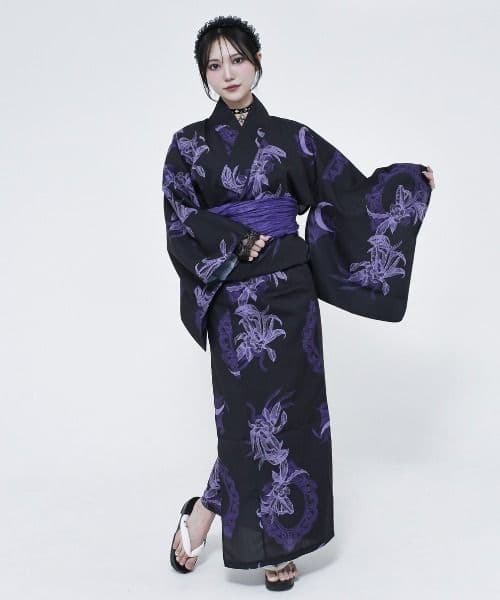 【新品未使用】REFLEM レフレム 総柄浴衣SET ブラック パープル